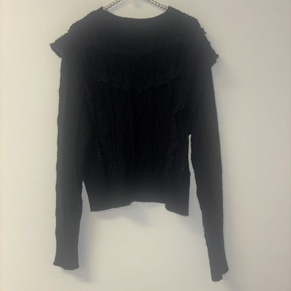 Grey Collective Women's Sz XL Black Knit Lace Chevron Sweater Long Sleeve Femin - Picture 2 of 6